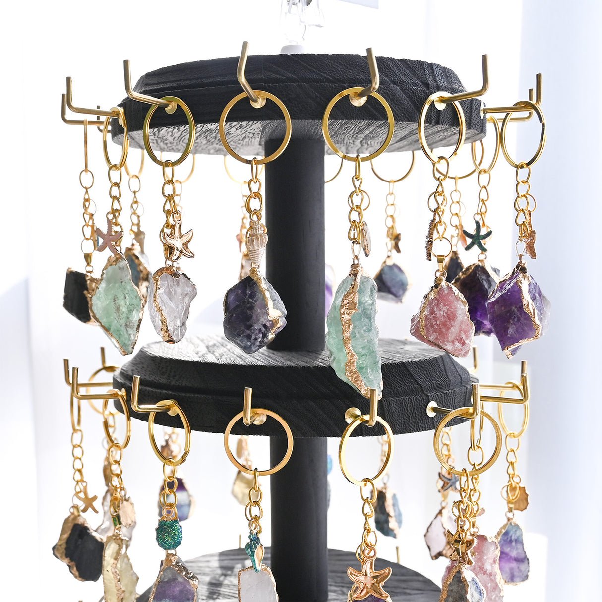 #WD8736 3 Tier Wooden Bracelet Holder, Rotating Bracelet Display, With 42 Hooks