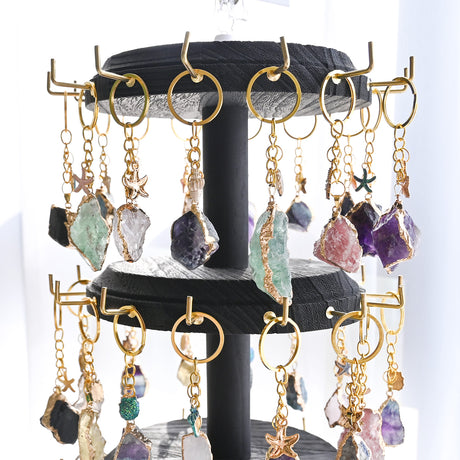 #WD8736 3 Tier Wooden Bracelet Holder, Rotating Bracelet Display, With 42 Hooks