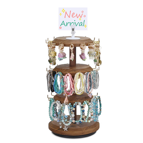 #WD8736 3 Tier Wooden Bracelet Holder, Rotating Bracelet Display, With 42 Hooks