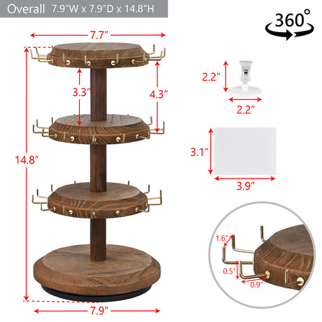 #WD8736 3 Tier Wooden Bracelet Holder, Rotating Bracelet Display, With 42 Hooks