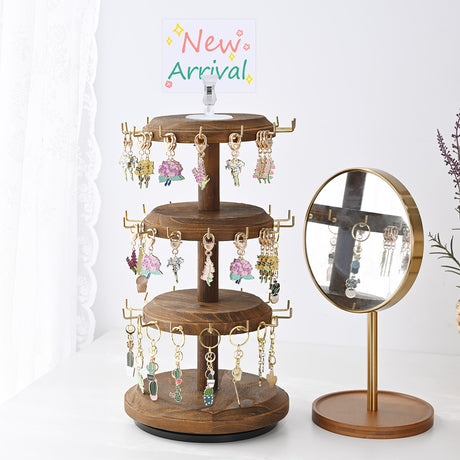 #WD8736 3 Tier Wooden Bracelet Holder, Rotating Bracelet Display, With 42 Hooks