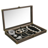 Wooden Tempered Glass Top Jewelry Display Case with Metal Hinge and Removable Black Velvet Pad