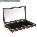 Wooden Tempered Glass Top Jewelry Display Case with Metal Hinge and Removable Black Velvet Pad