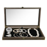 Wooden Tempered Glass Top Jewelry Display Case with Metal Hinge and Removable Black Velvet Pad