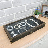 Wooden Tempered Glass Top Jewelry Display Case with Metal Hinge and Removable Black Velvet Pad