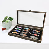 Wooden Tempered Glass Top Jewelry Display Case with Metal Hinge and Removable Black Velvet Pad