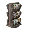 #WD9866 Two-Sided Rotating Wooden Jewelry Bracelet Display Stand-6 Removable Holders, 3 Tier Bar Bangle Organizer-Perfect