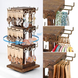 #WDJ5036  Natural Wood Rotating 36 Hooks Jewelry Tower