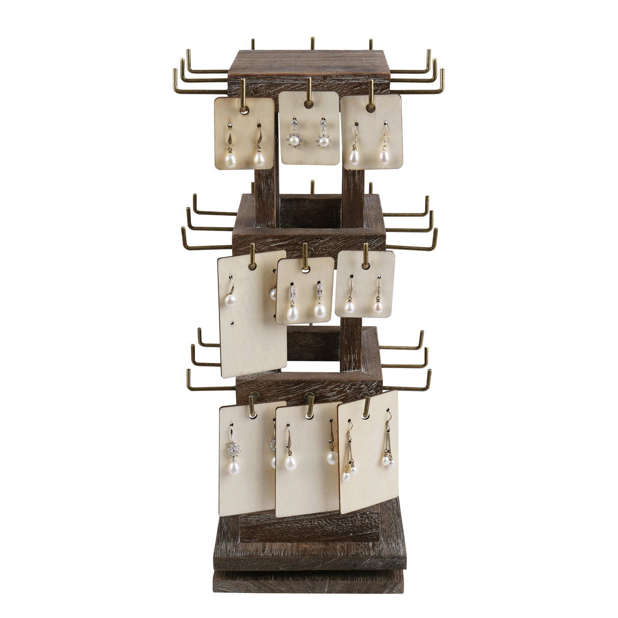 #WDJ5036  Natural Wood Rotating 36 Hooks Jewelry Tower