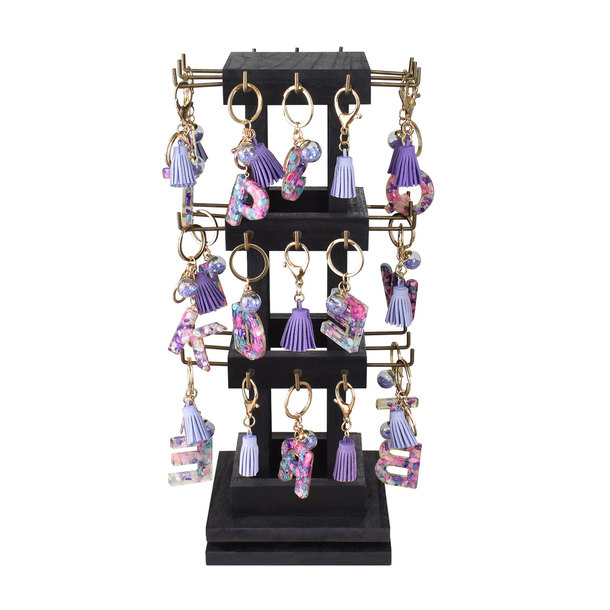 #WDJ5036  Natural Wood Rotating 36 Hooks Jewelry Tower