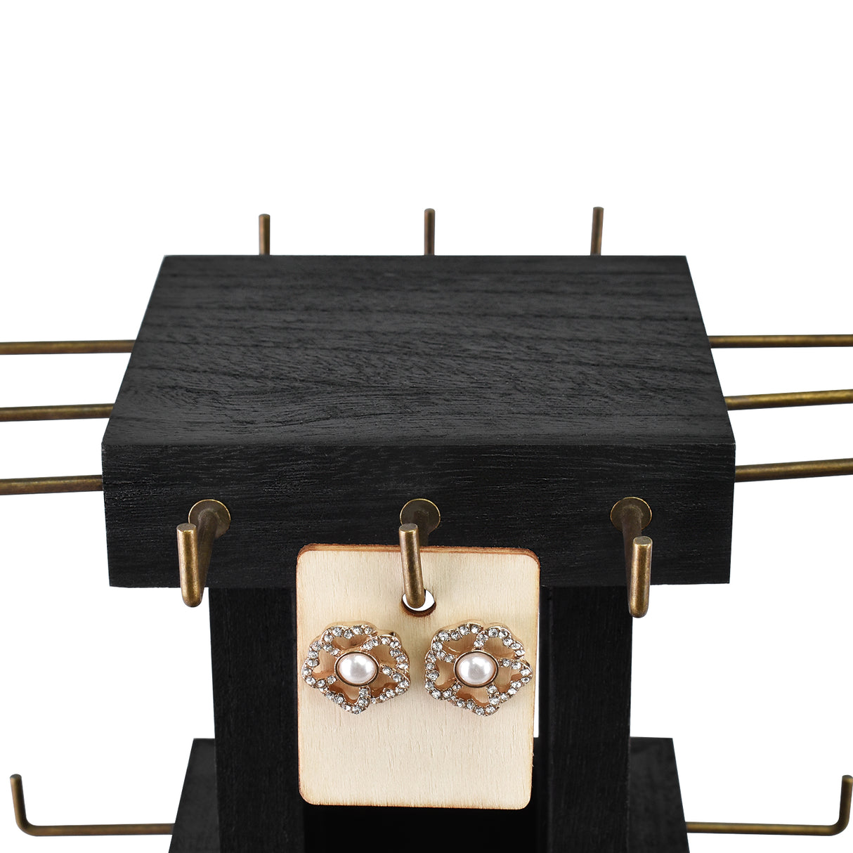 #WDJ5036  Natural Wood Rotating 36 Hooks Jewelry Tower