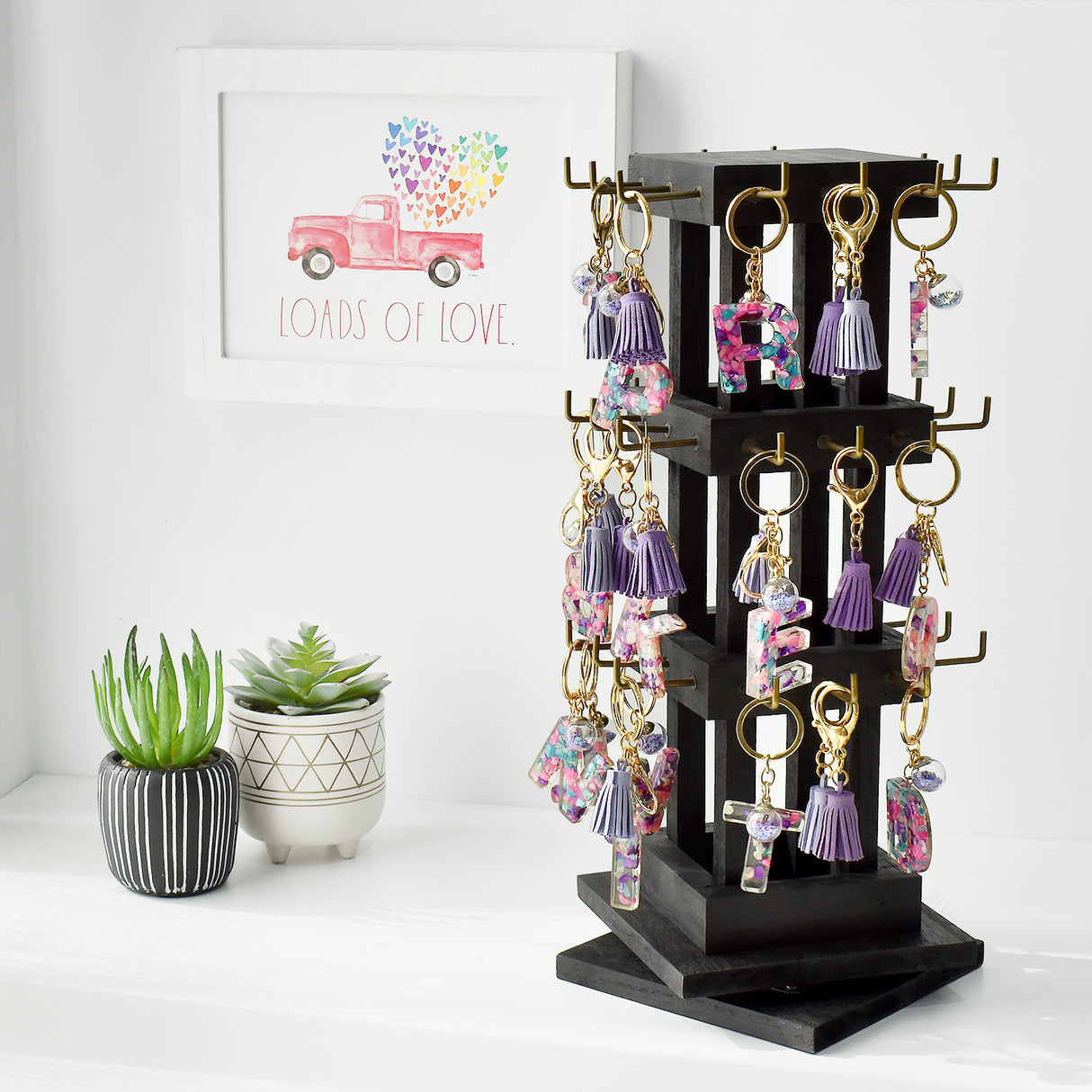 #WDJ5036  Natural Wood Rotating 36 Hooks Jewelry Tower