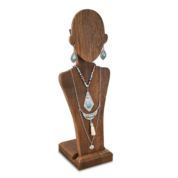 Portable Wooden Mannequin Jewelry Stand, Jewelry Display Organizer for Earrings & Multiple Necklace