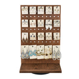 #WDJ6330BR Wooden Rotating Two-Sided Pegboard Jewelry Display Stand with 30 Removable Hooks, Brown Color