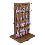 #WDJ6330BR Wooden Rotating Two-Sided Pegboard Jewelry Display Stand with 30 Removable Hooks, Brown Color