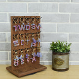 #WDJ6330BR Wooden Rotating Two-Sided Pegboard Jewelry Display Stand with 30 Removable Hooks, Brown Color