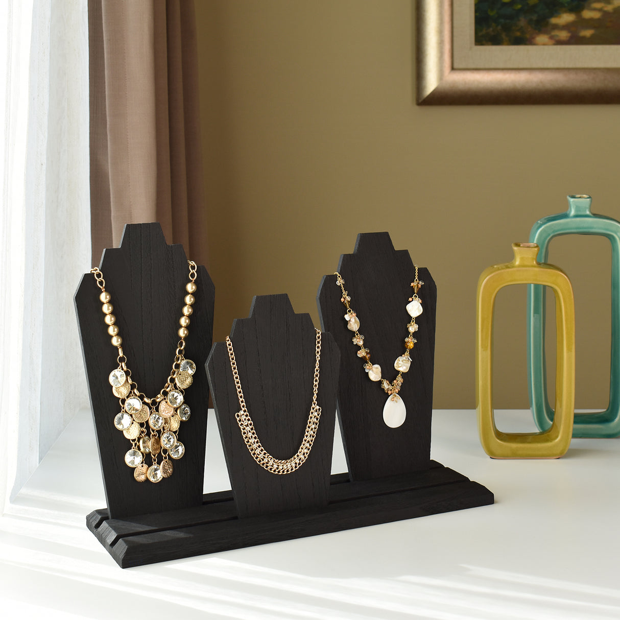 #WDN64 Wooden Necklace Holder Jewelry Display Bust Stand