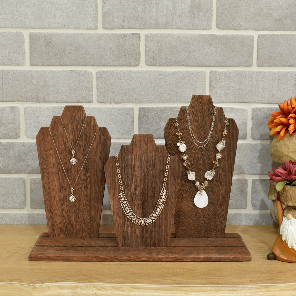 #WDN64 Wooden Necklace Holder Jewelry Display Bust Stand
