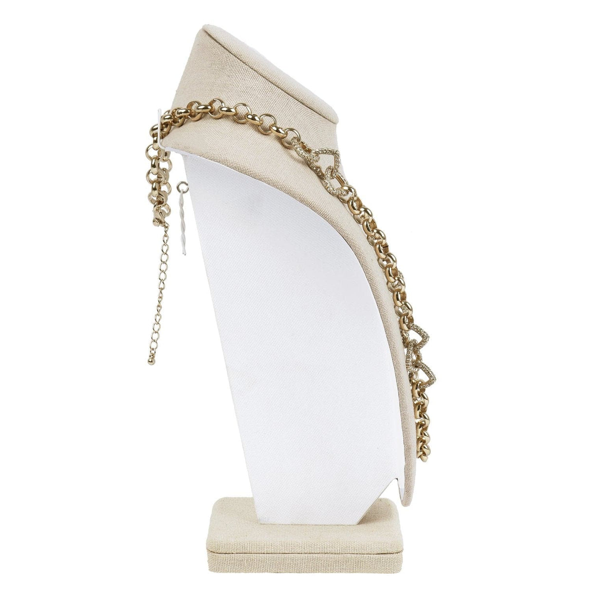 #189-2-LNT Linen Covered Necklace Display Bust, Tan Linen
