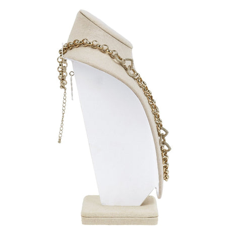 #189-2-LNT Linen Covered Necklace Display Bust, Tan Linen