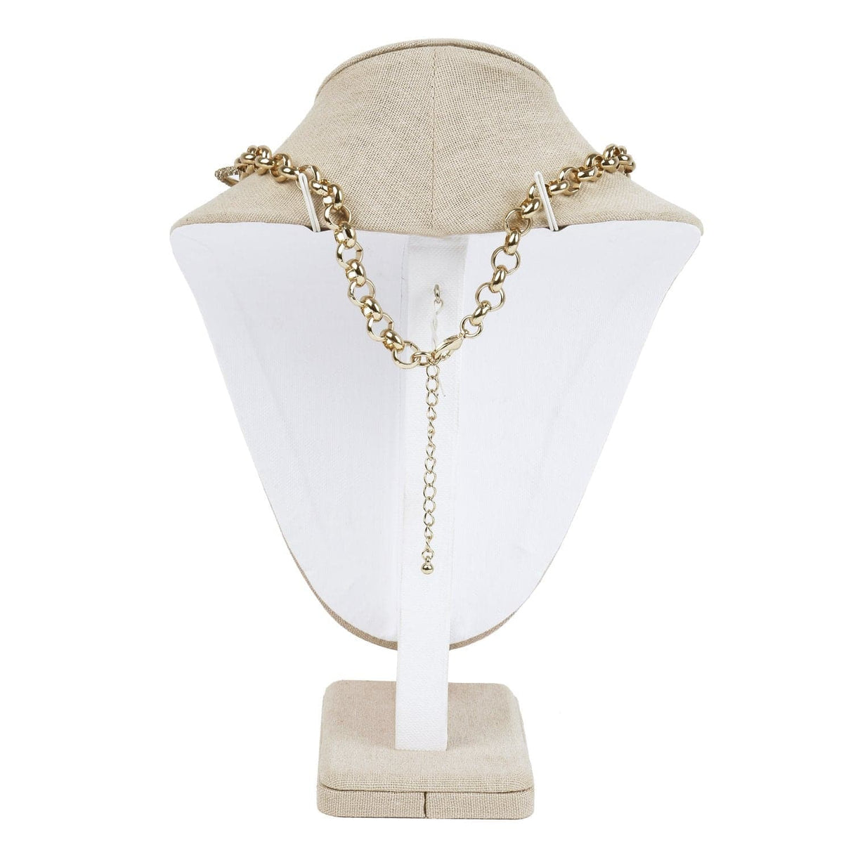 #189-2-LNT Linen Covered Necklace Display Bust, Tan Linen