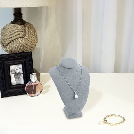 #189-3-LNLTG Necklace Bust Display, Dim Gray Linen