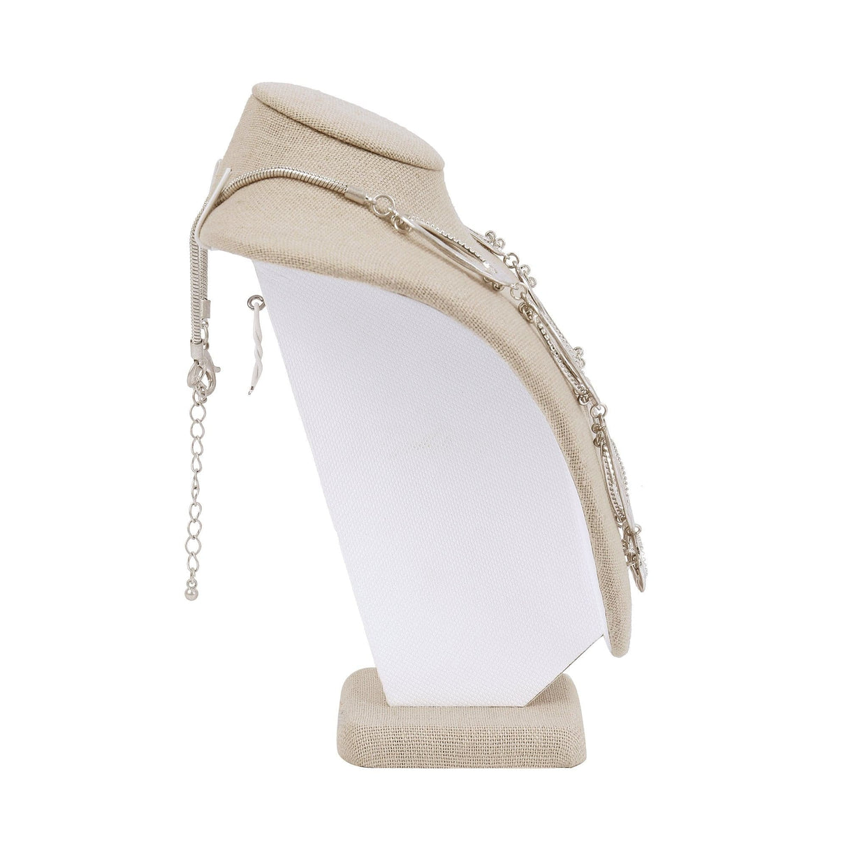 #189-3-LNT Linen Covered Necklace Display Bust, Tan Linen