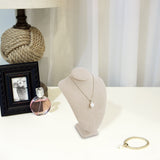 #189-3-LNT Linen Covered Necklace Display Bust, Tan Linen