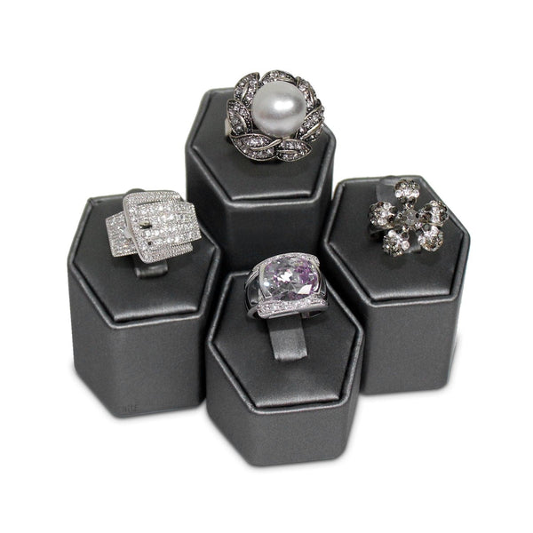 #201R (SG) Steel Grey Faux Leather Ring Pedestals Displays Set