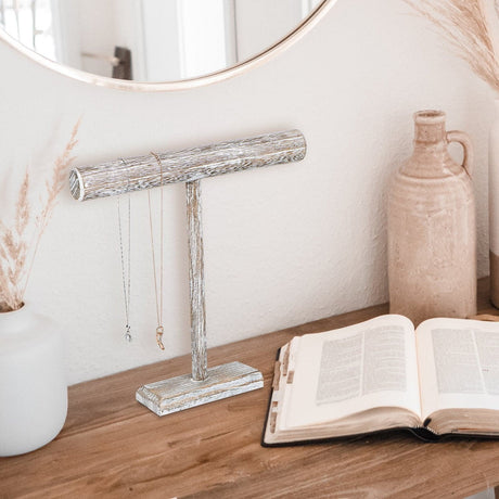 #219-1BW-ATWH  Wooden T-Bar Display,Antique White Color