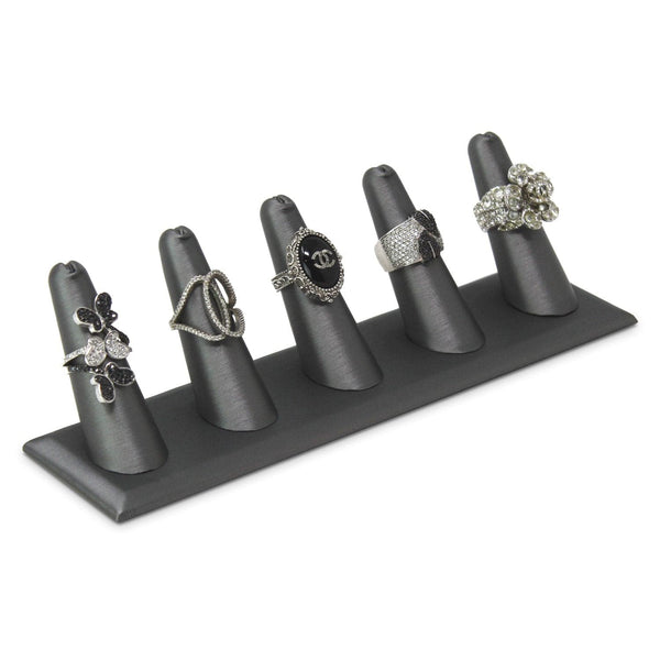 #245-5R (SG) Steel GreyFaux Leather Ring Display (5 Rings) Stand