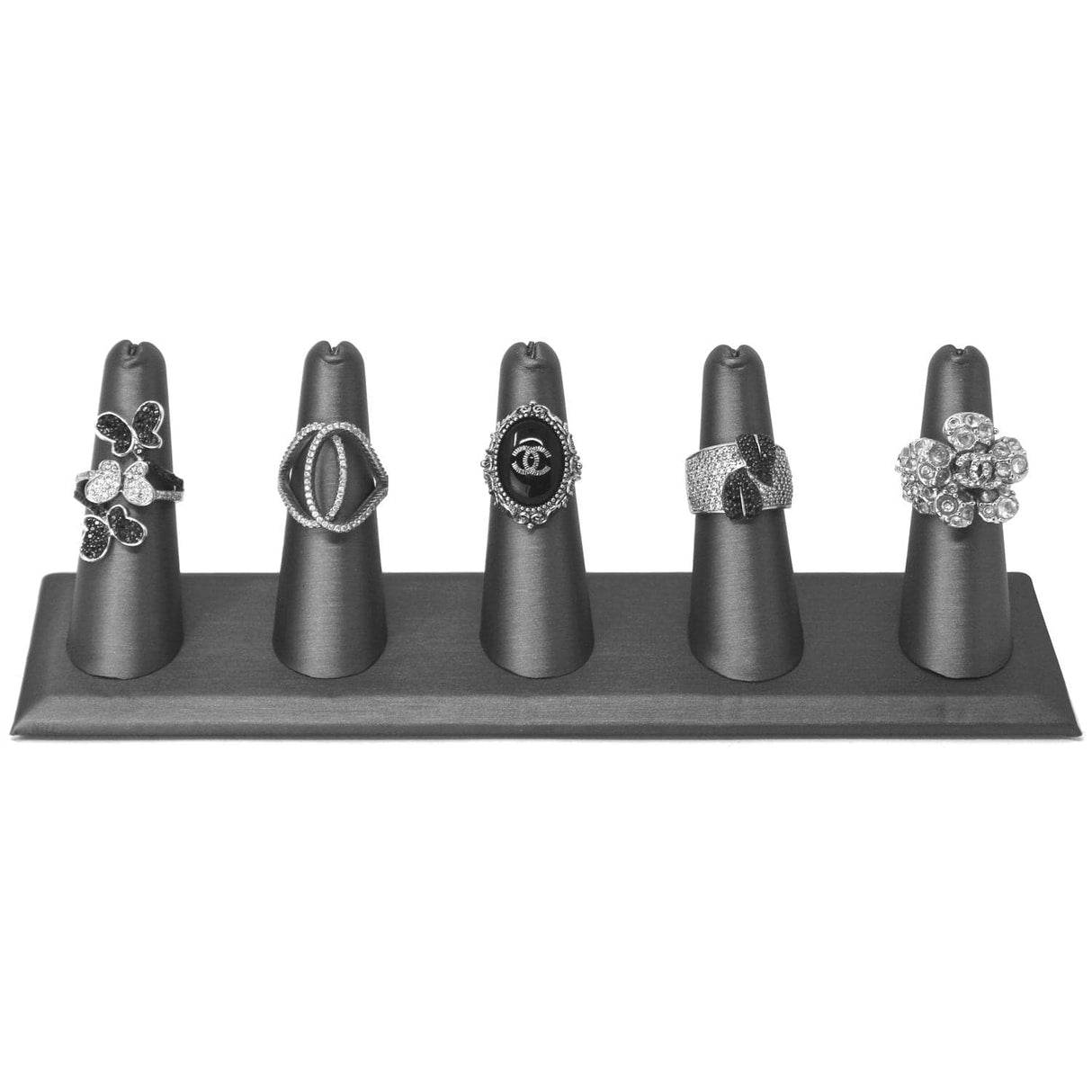 #245-5R (SG) Steel GreyFaux Leather Ring Display (5 Rings) Stand