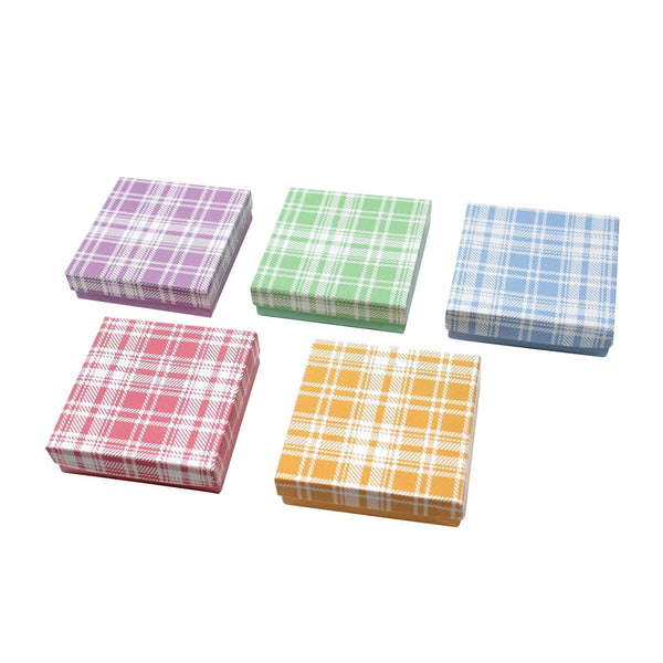 #BX2833-PL Assorted Colors Plaid Cotton Filled Jewelry Paper Boxes