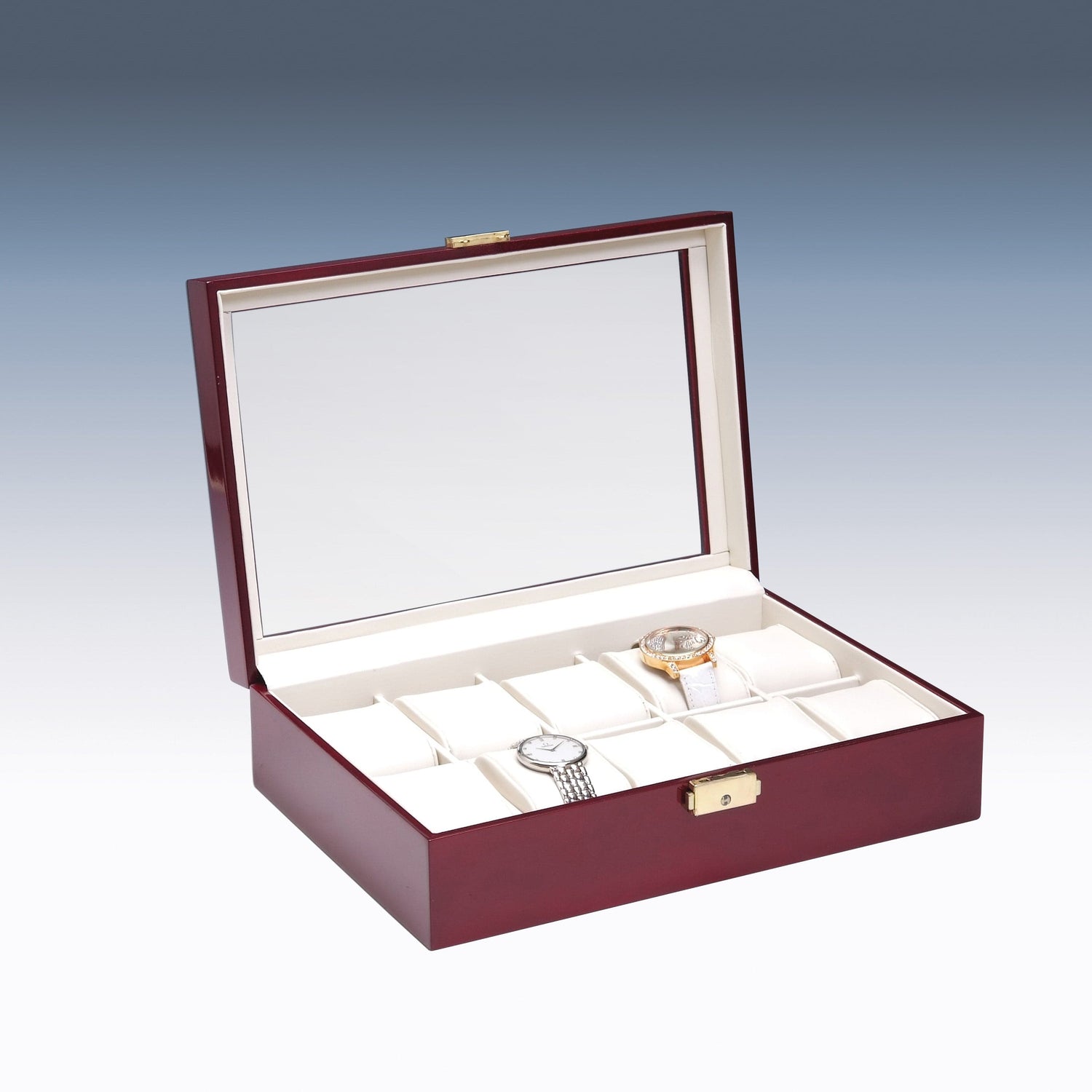 #CBW220-RW Glass Top Wooden Watch Case w/Key Lock