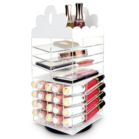 #COM6501 Princess Tiara Design Acrylic Rotating Makeup Organizer