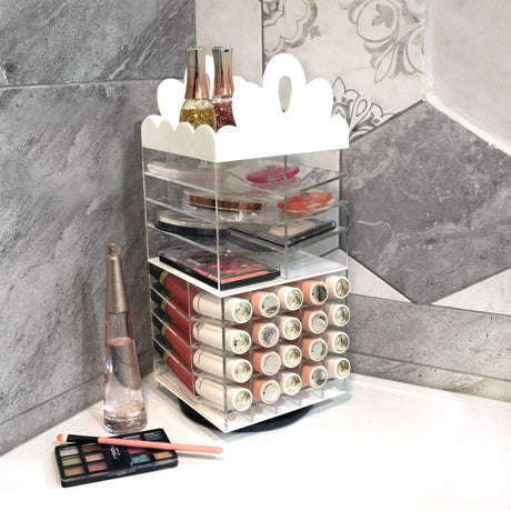 #COM6501 Princess Tiara Design Acrylic Rotating Makeup Organizer