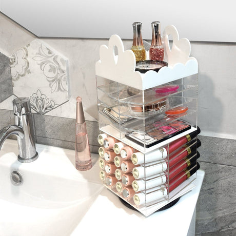 #COM6501 Princess Tiara Design Acrylic Rotating Makeup Organizer