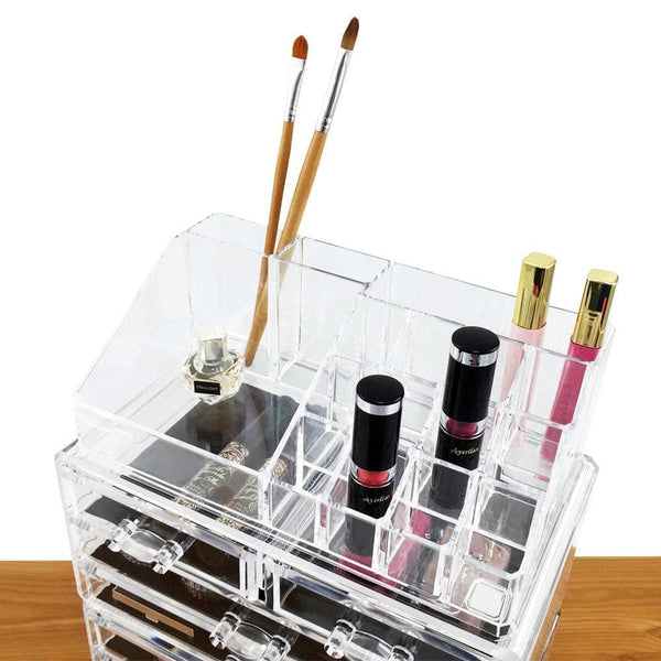 Nilecorp Acrylic Jewelry & Cosmetic Storage Display Boxes Two Pieces Set