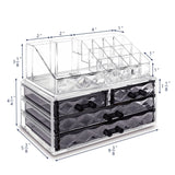 #COMS4497BK Jewelry and Makeup Organizer Two Pieces Set, Clear Diamond Pattern
