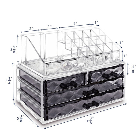 #COMS4497BK Jewelry and Makeup Organizer Two Pieces Set, Clear Diamond Pattern
