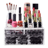 #COMS4497BK Jewelry and Makeup Organizer Two Pieces Set, Clear Diamond Pattern