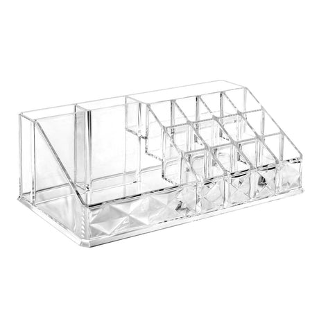 #COMS4497BK Jewelry and Makeup Organizer Two Pieces Set, Clear Diamond Pattern