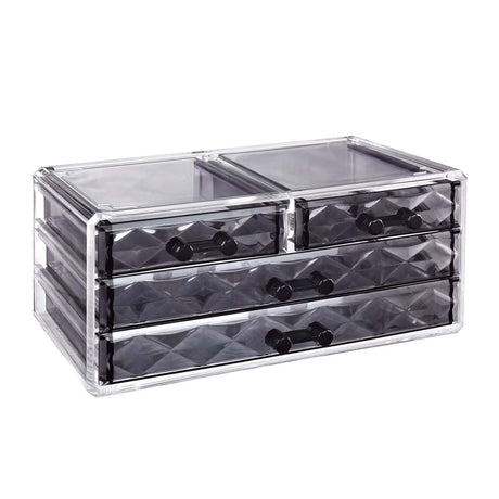 #COMS4497BK Jewelry and Makeup Organizer Two Pieces Set, Clear Diamond Pattern