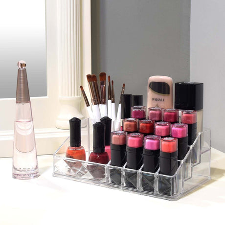 #COMS4497BK Jewelry and Makeup Organizer Two Pieces Set, Clear Diamond Pattern