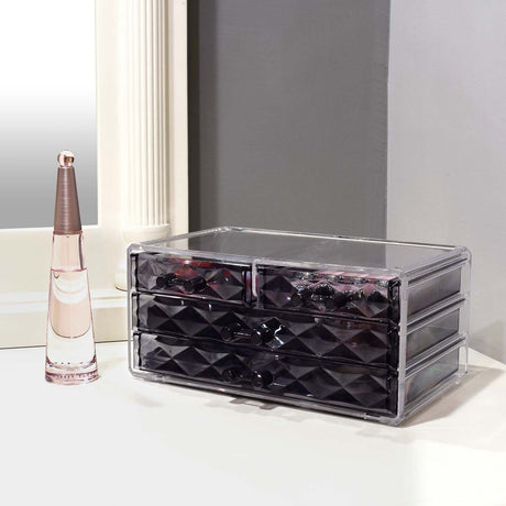 #COMS4497BK Jewelry and Makeup Organizer Two Pieces Set, Clear Diamond Pattern