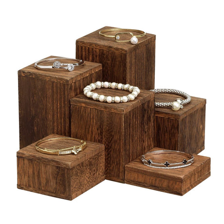 #DPW514-BR Wooden 6 Pcs Square Risers Display, Brown Color