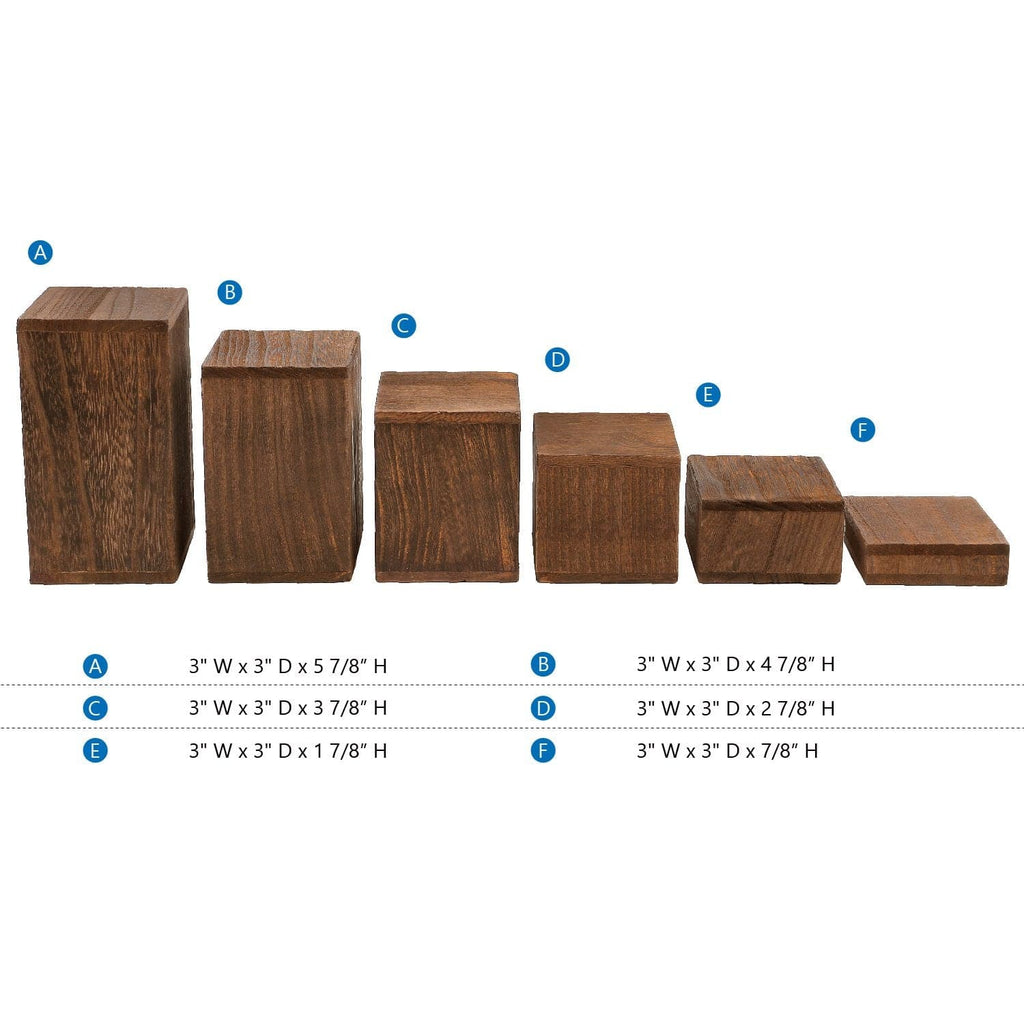 Small Square Riser #DPW514-BR Wooden 6 Pcs Square Risers Display, Brown Color