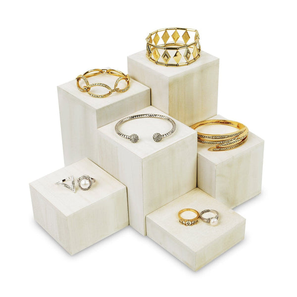 #DPW514-WH 6 Pcs Wooden Square Risers for Jewelry Display Stand