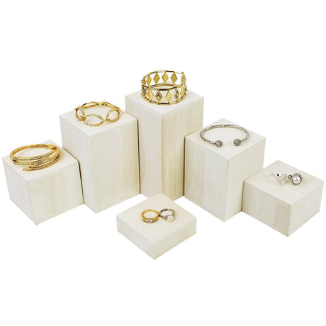 #DPW514-WH 6 Pcs Wooden Square Risers for Jewelry Display Stand