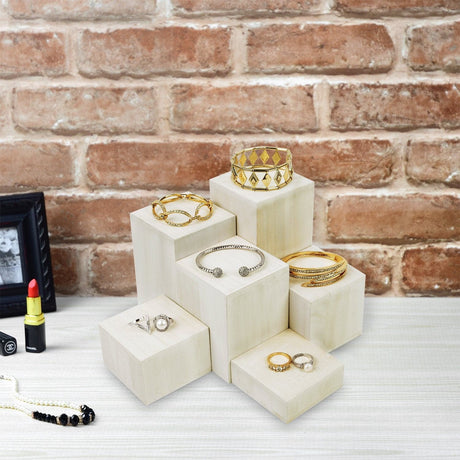 #DPW514-WH 6 Pcs Wooden Square Risers for Jewelry Display Stand